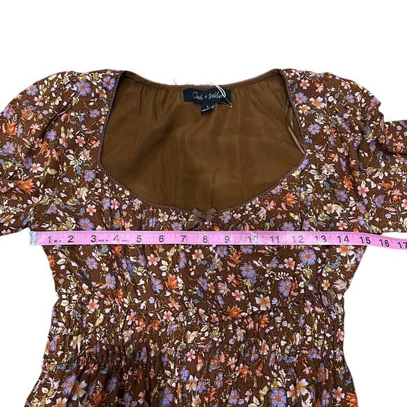 NWT Oak & Trellis Brown Floral Mini Dress Women’s Small Long Sleeve Fall Holiday - Picture 6 of 8